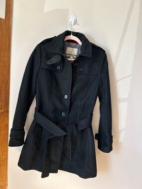 Banana Republic Wool Blend Black Trench Coat Belted Women Size S